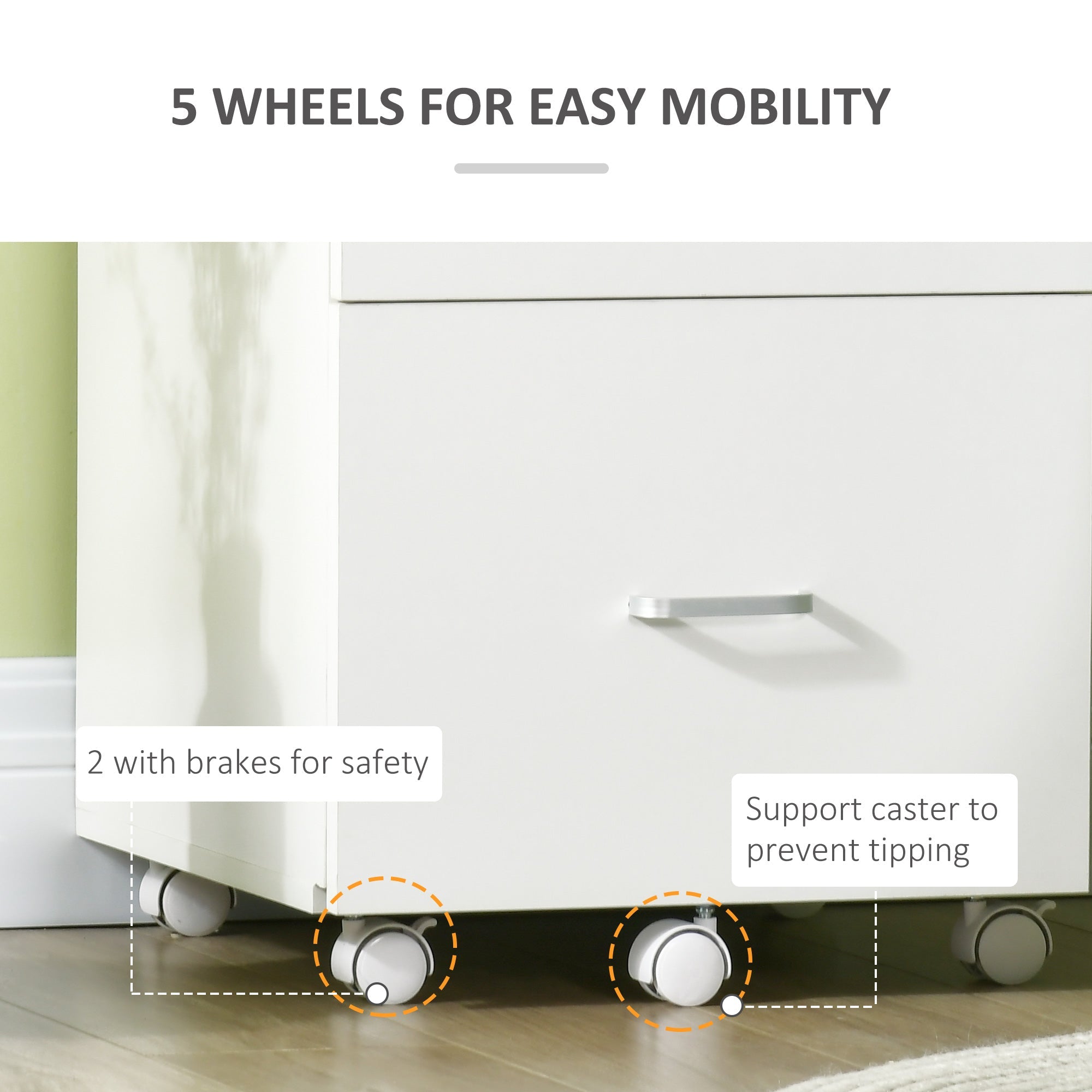 Vinsetto 2 Drawer Wood Mobile File Cabinet with Lock Office Filing Storage Locking Wheels Home Study White