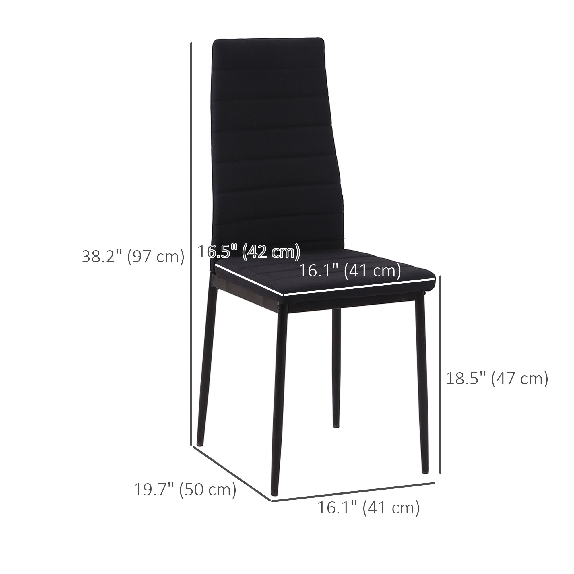 HOMCOM Dining Chairs - High Back Set of 4, Modern Upholstered in Linen Fabric with Metal Legs in Black