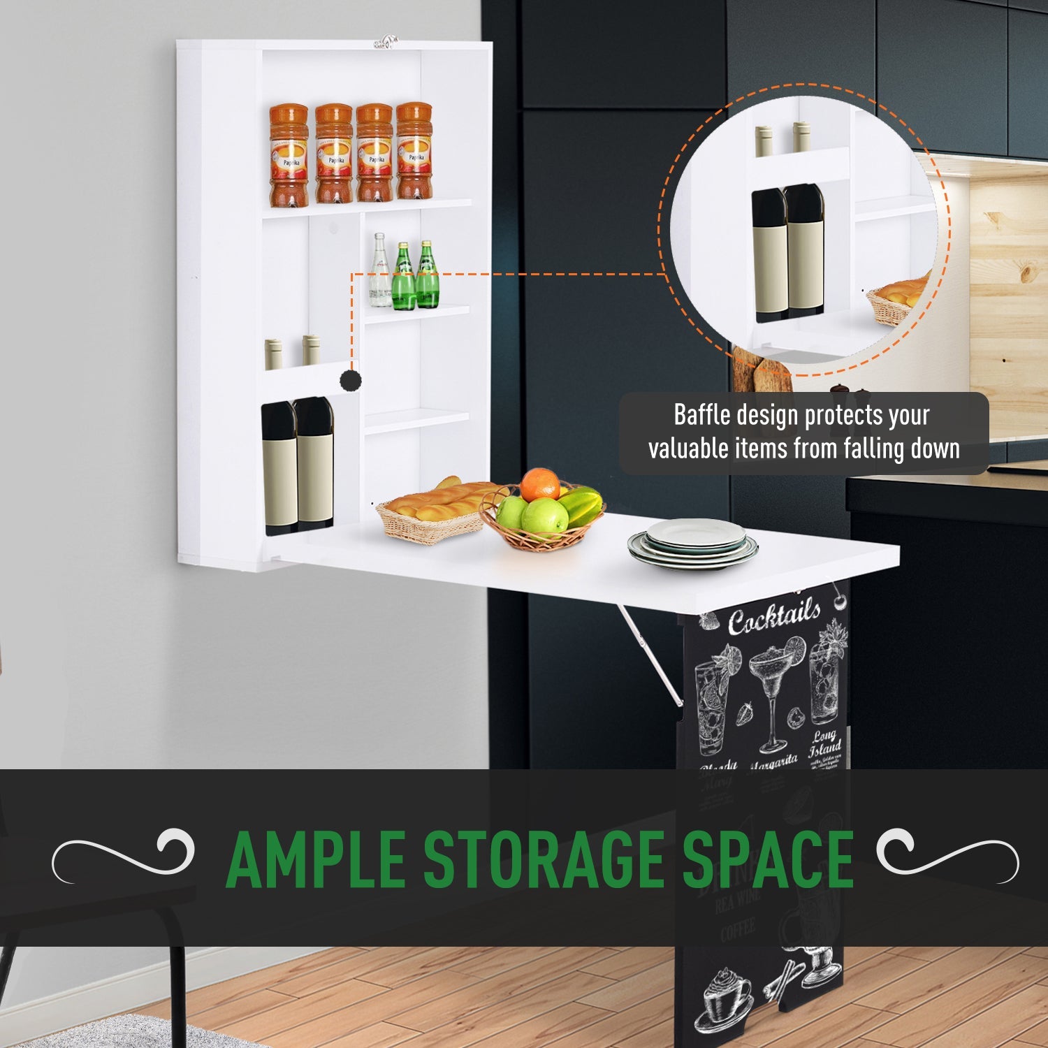 HOMCOM Convertible Wall Mounted Desk Fold Out Space Saving Writing Floating Board White Black