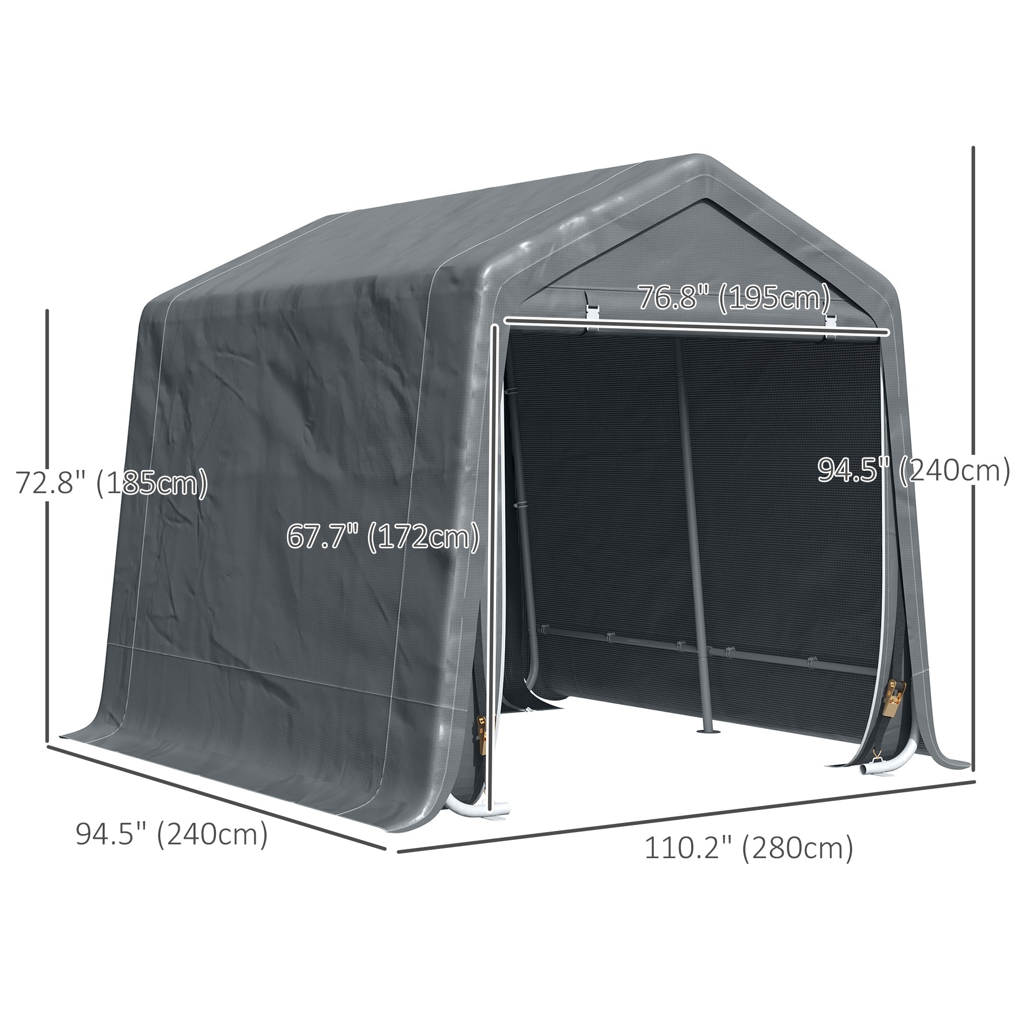 Outsunny 9.2x7.9 ft Heavy Duty Garden Storage Tent Bike Shed Patio Shelter with Metal Frame Double Zipper Doors Dark Grey