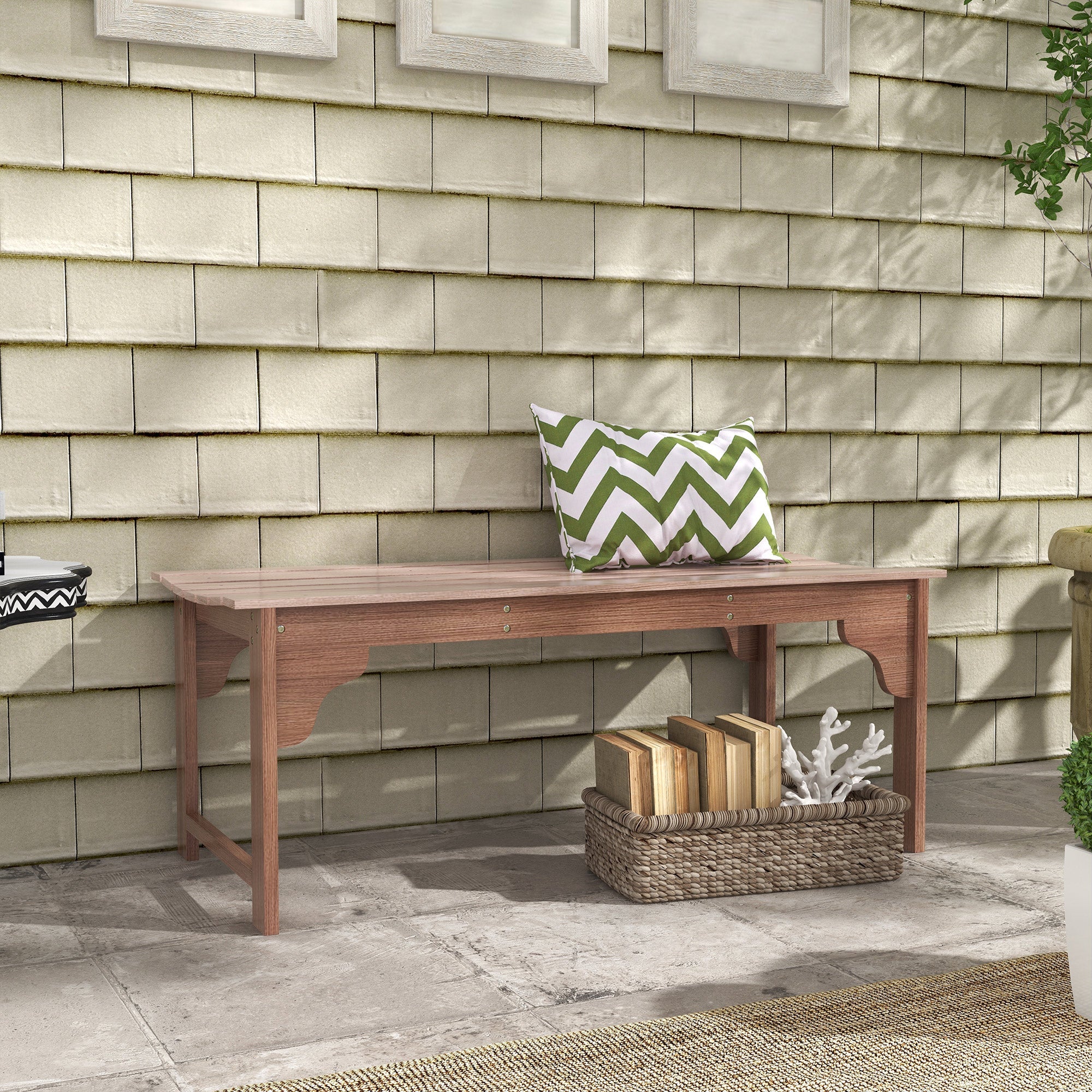 Outsunny Double Wooden Garden Stool Outdoor Porch Bench for Poolside Deck Natural Finish