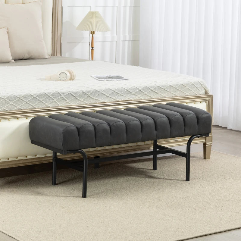 Bedroom Bench PU Leather End of Bed Bench with Cylindrical Seat and Metal Legs for Bedroom Living Room Hallway Black