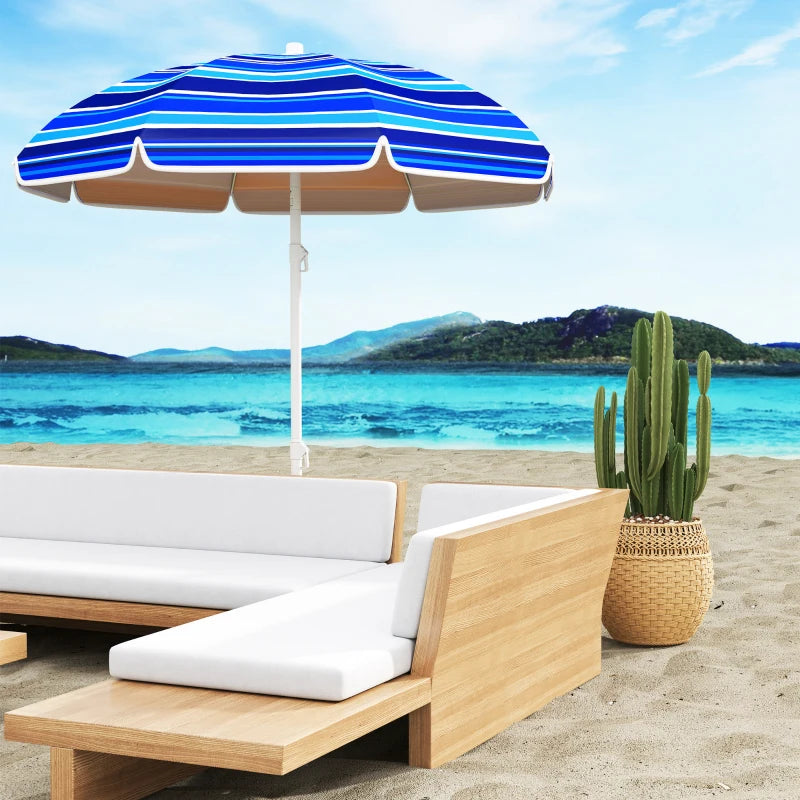 70.9" Dia. Portable Beach Umbrella, UV 50+ Ruffled Outdoor Umbrella with Adjustable Tilt Multicolor