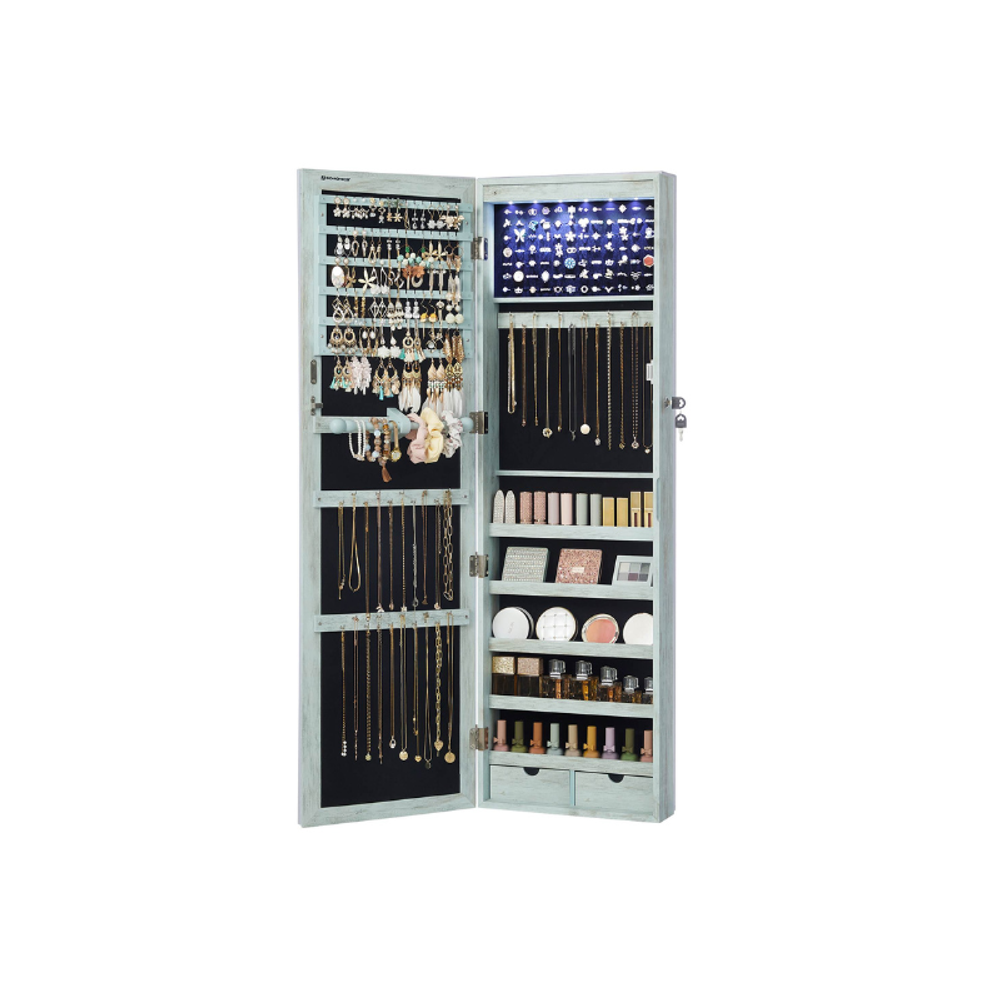 SONGMICS Lockable Wall or Door Mounted Jewelry Armoire Organizer with Mirror
