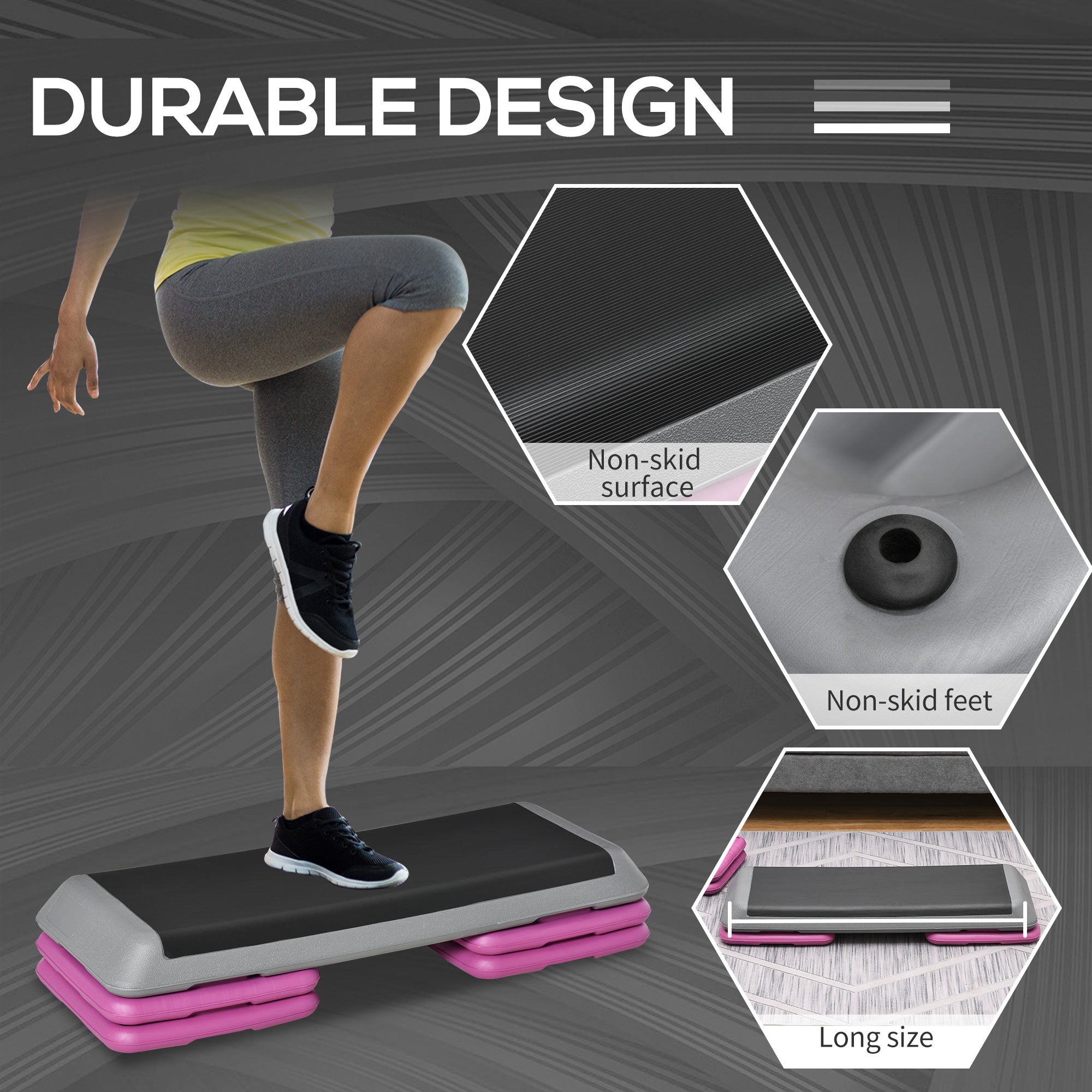 Soozier 43" Adjustable Aerobic Platform Stepper 3 Level with Risers 4” 6” 8” Cardio Fitness Trainer Workout Step Home Gym Exercise| Aosom Canada