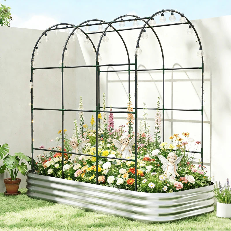 Galvanised Raised Garden Bed with Arched Trellis, 7 x 4 x 7ft Metal Outdoor Planter Box with Open Bottom