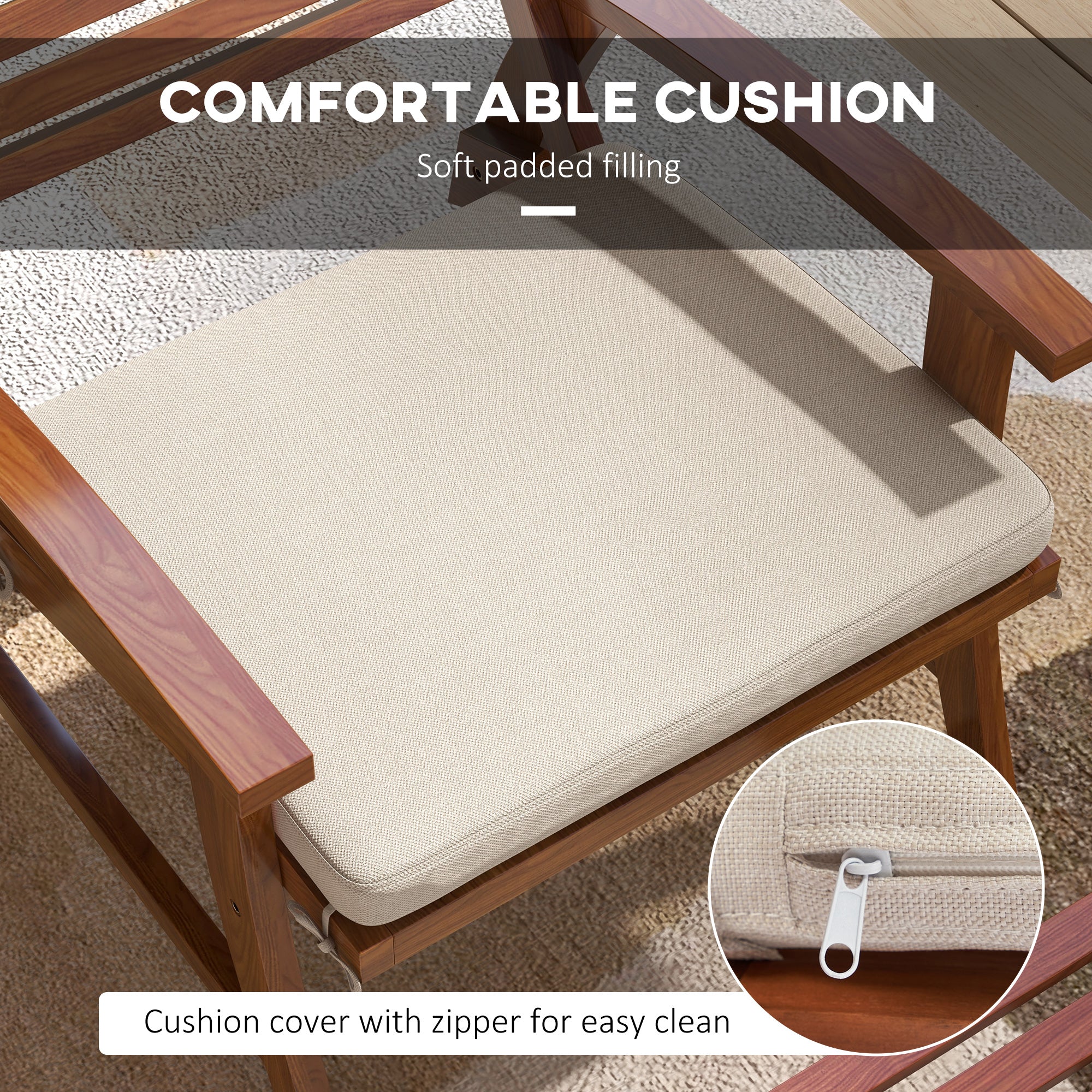 Outsunny 4Pc Cream White Acacia Wood Dining Chairs Set with Footstool for Outdoor Indoor Use