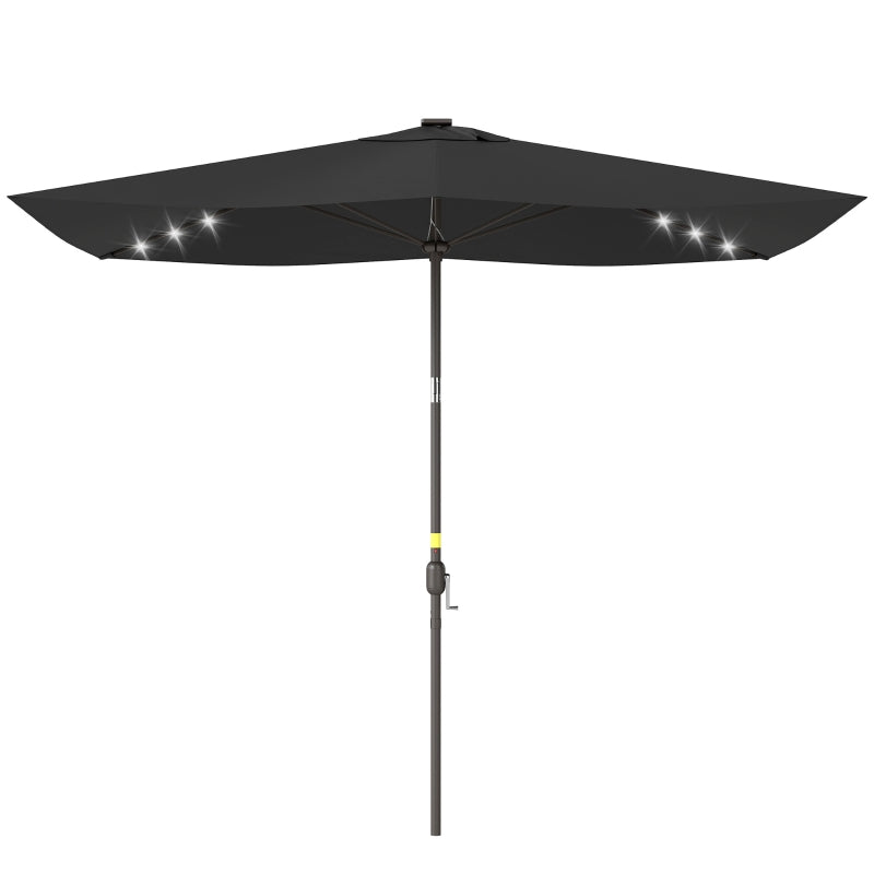 6.5x10ft Patio Umbrella, Rectangle Tilt Outdoor Market Parasol with LEDs, Black
