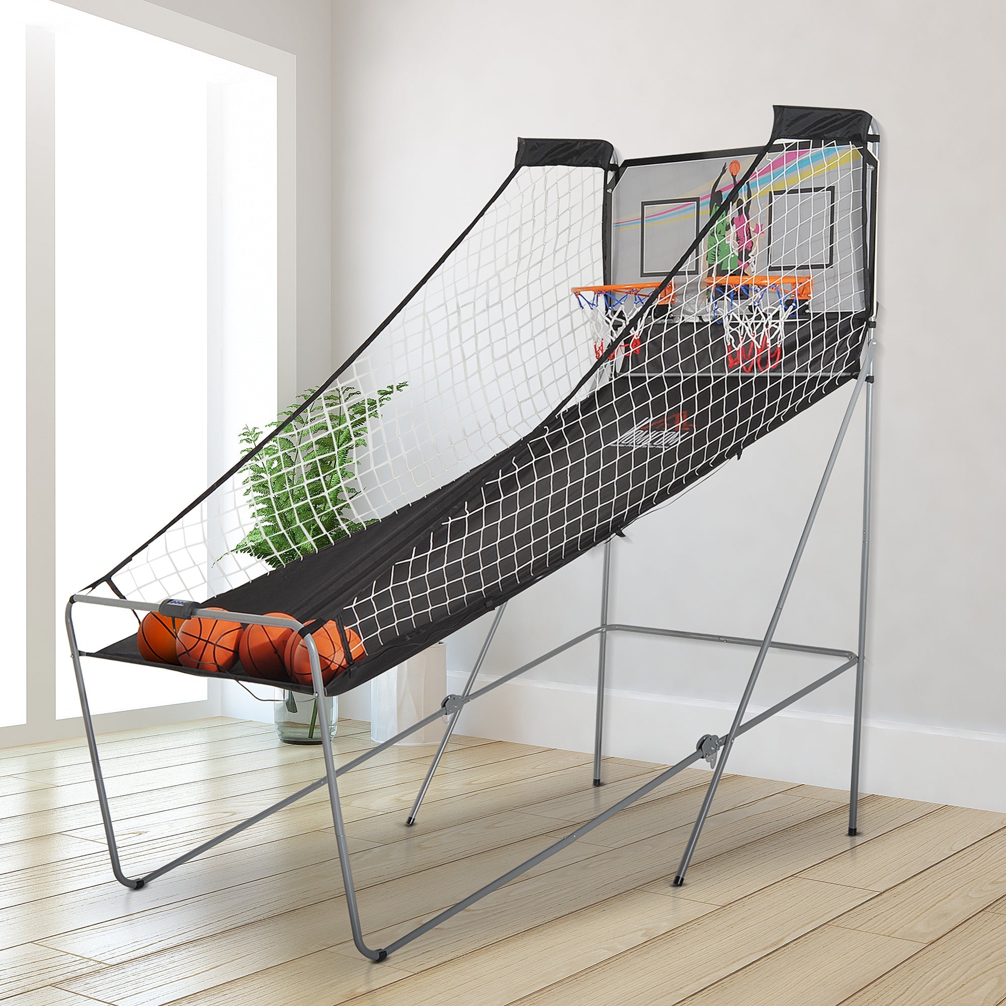 HOMCOM Arcade Style Double Shot Basketball Game Indoor Electronic Scoring System Foldable Design with 4 Balls