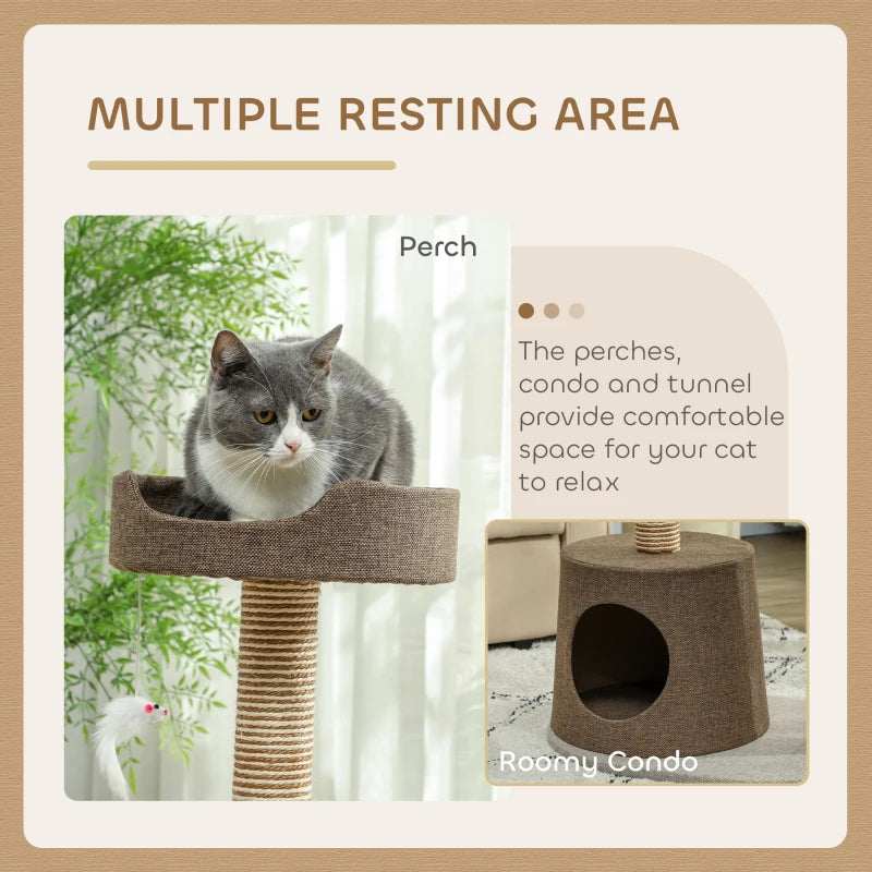 Scratching Cat Tree Post Climbing Kitten Pets Furniture with Toy, Brown
