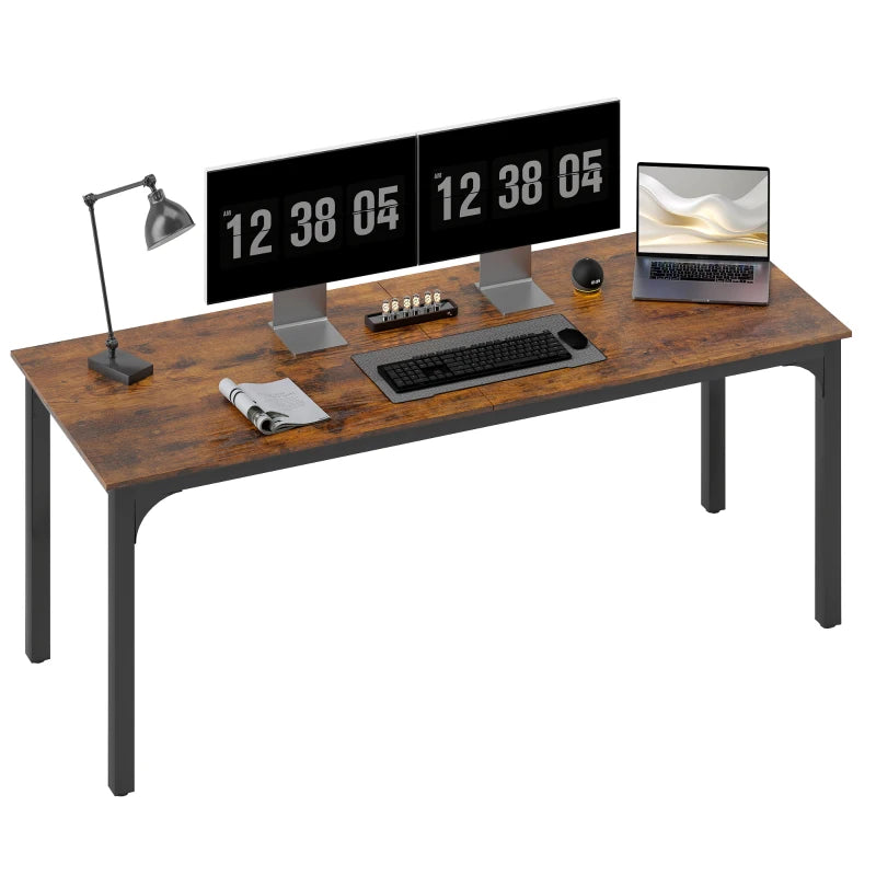 79" Computer Desk, Desktop Desk with Metal Legs, Rustic Brown