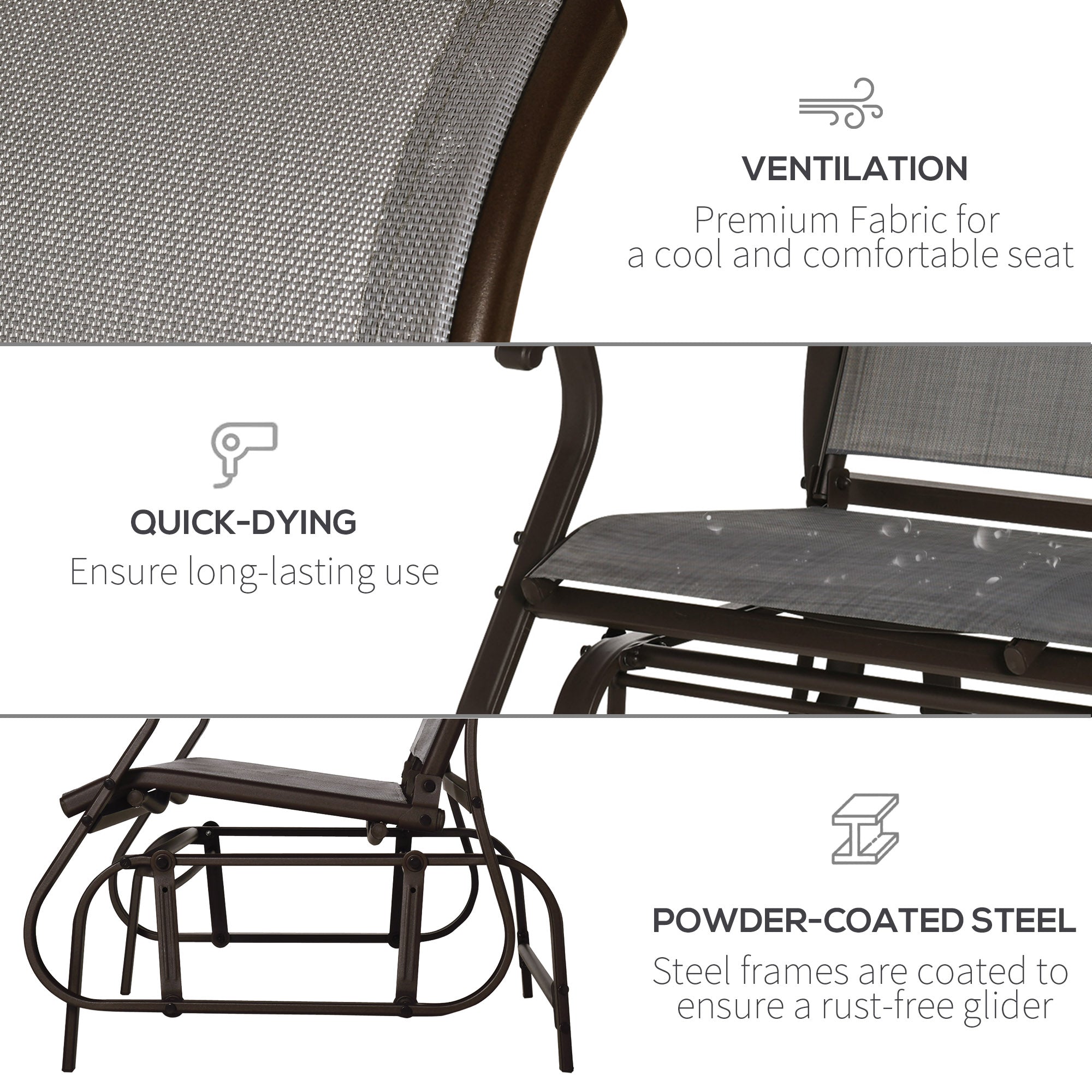 Outsunny Patio Glider Chair Double Seat Outdoor Garden Gliding Bench Dark Grey Steel Frame Mesh Backrest