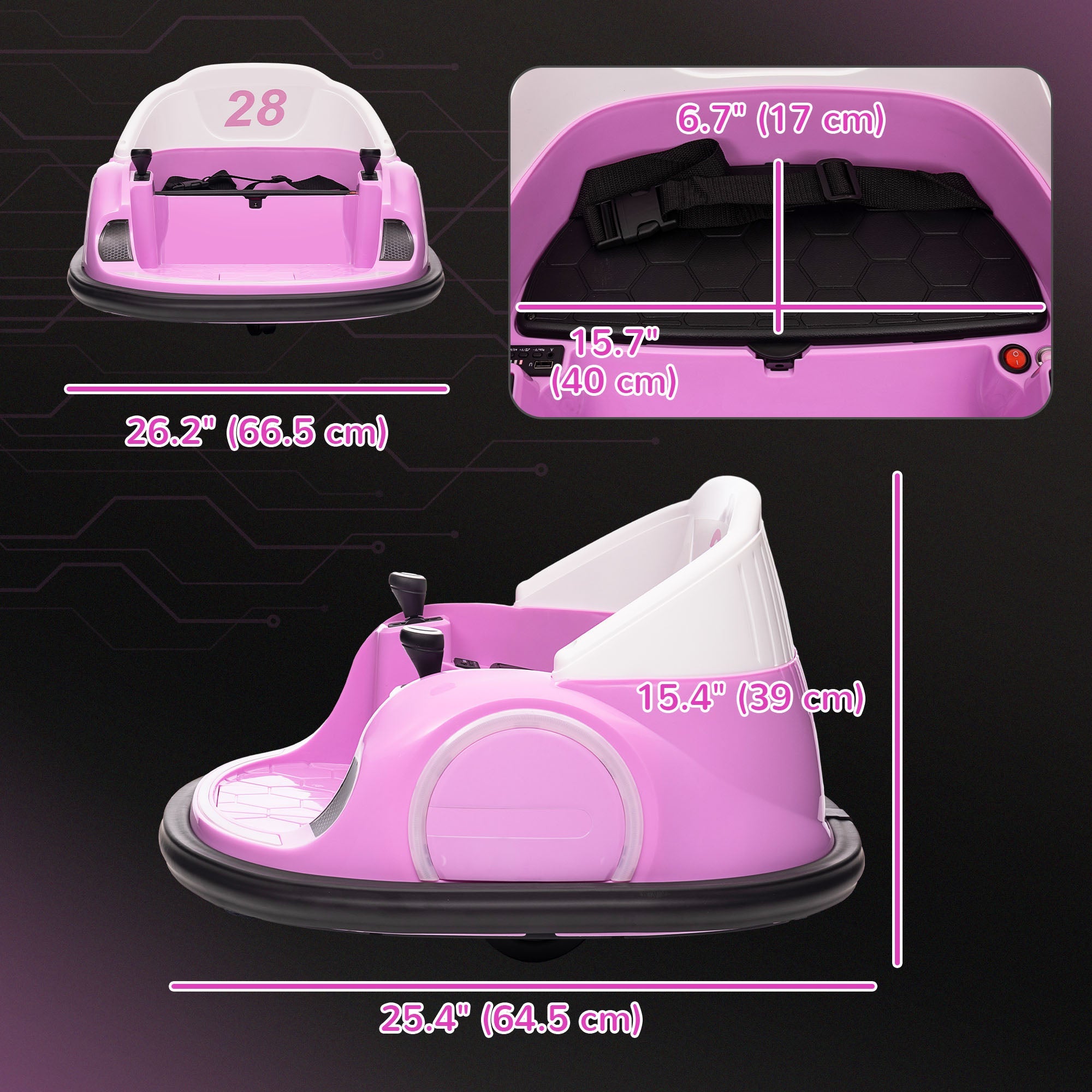 Qaba 12V Bumper Car for Toddlers, Ride On Car with 360 Degree Remote Control, Lights Music Horn, for 1.5-5 Years, Pink