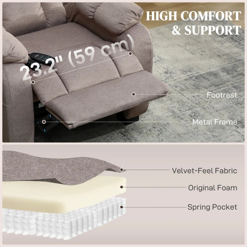 Massage Recliner Chair with Quiet Brushless Motor Pet-Friendly Fabric Power Recliner with 2 Memory Positions Brown