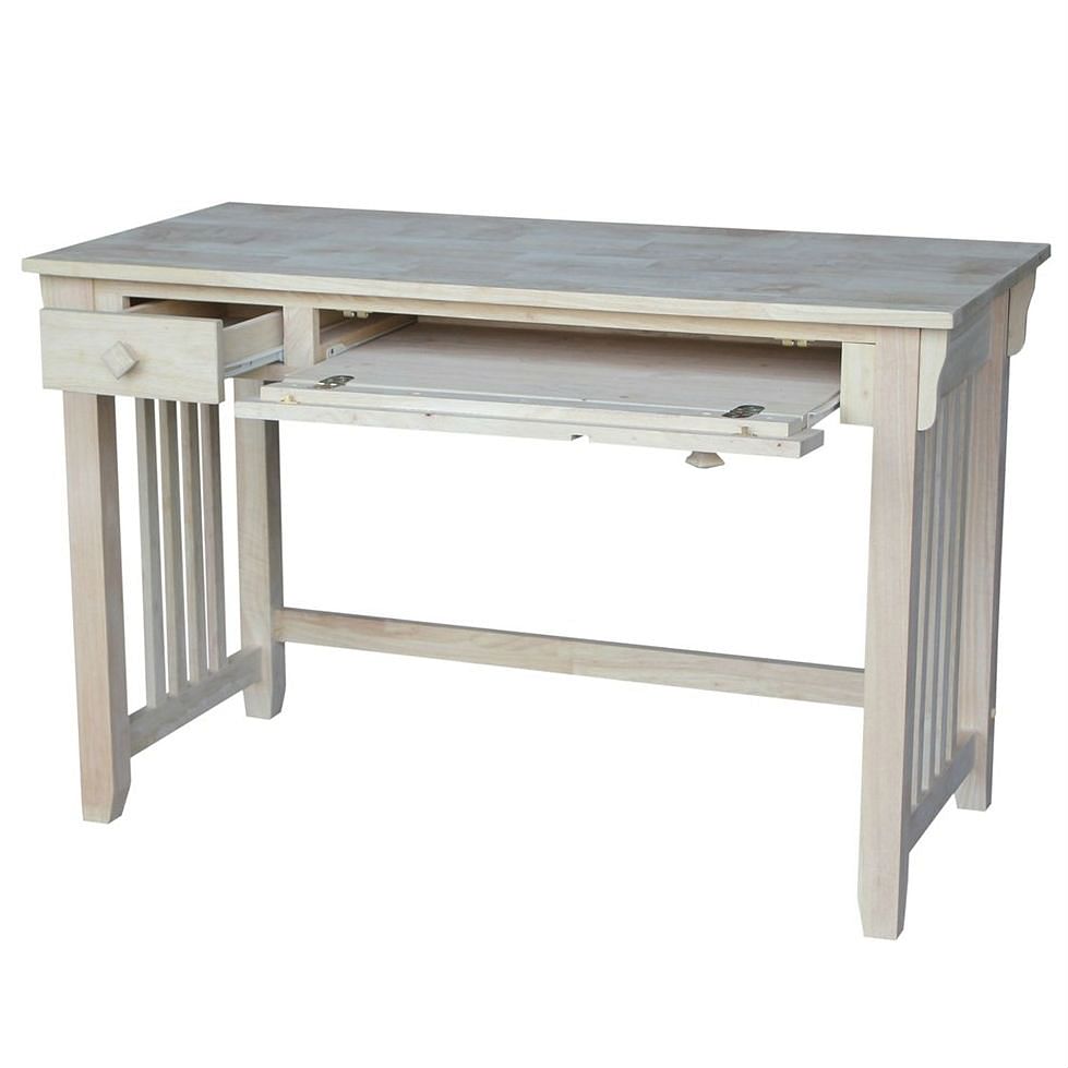 Unfinished Wood Computer Desk with Pull-Out Keyboard Tray and Drawer - Free Shipping