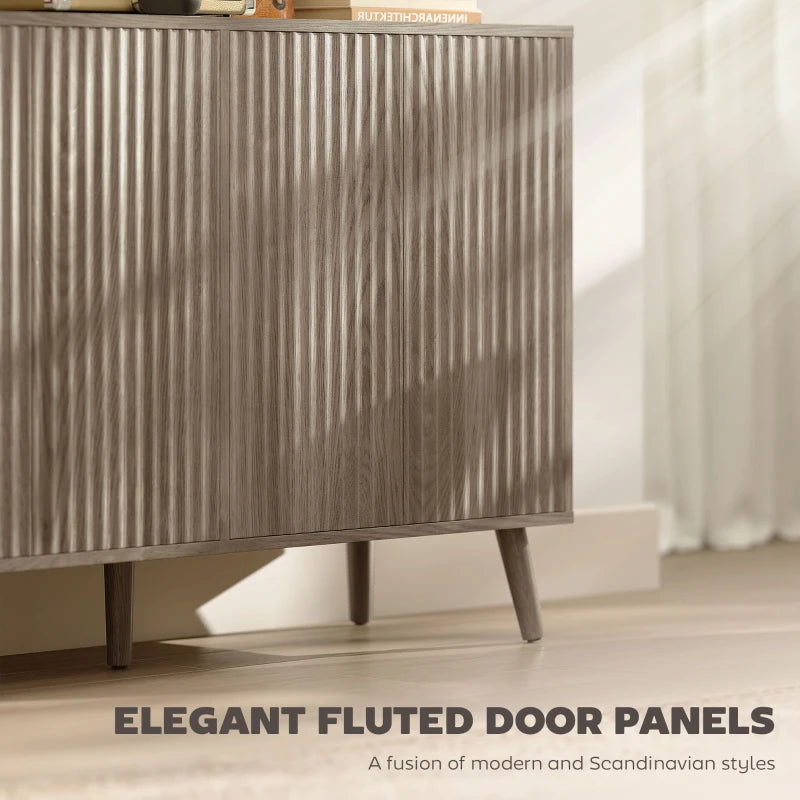 Buffet Cabinet with Storage, Modern Fluted Sideboard with Adjustable Shelves for Dining Room Living Room, Light Grey