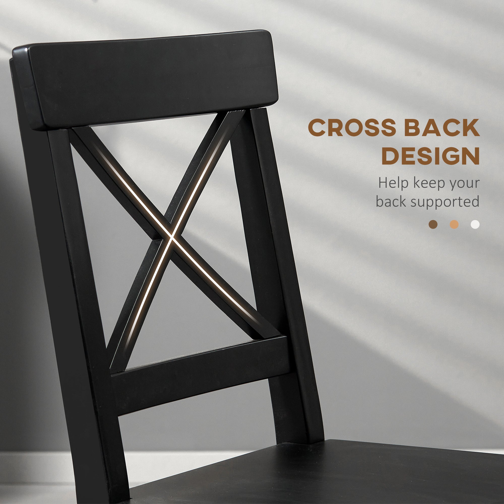 HOMCOM Set of 2 Wooden Dining Chairs with Cross Back Solid Structure for Living Room Dining Room Black