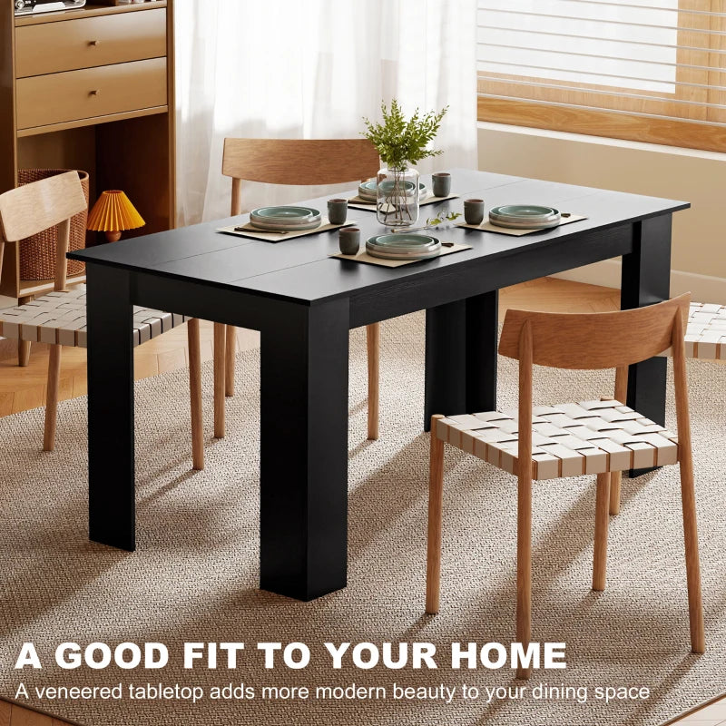 63" Kitchen Table for 4-6 People, Dining Table with Wood Effect for Dining Room, Black