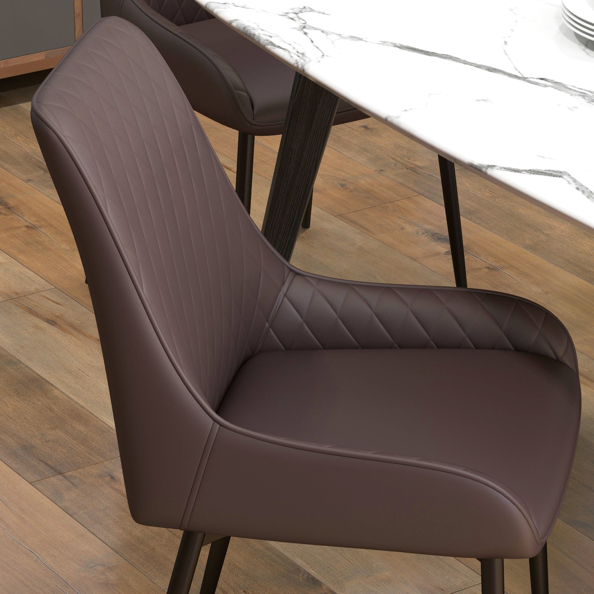 HOMCOM Contemporary Dining Chairs Set of 4 Brown PU Leather Metal Legs for Dining Room Living Area