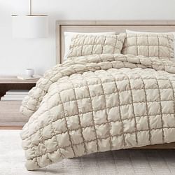 Full/Queen Soft Lightweight Puff Textured 2-Piece Comforter Set in Neutral Tan - Free Shipping