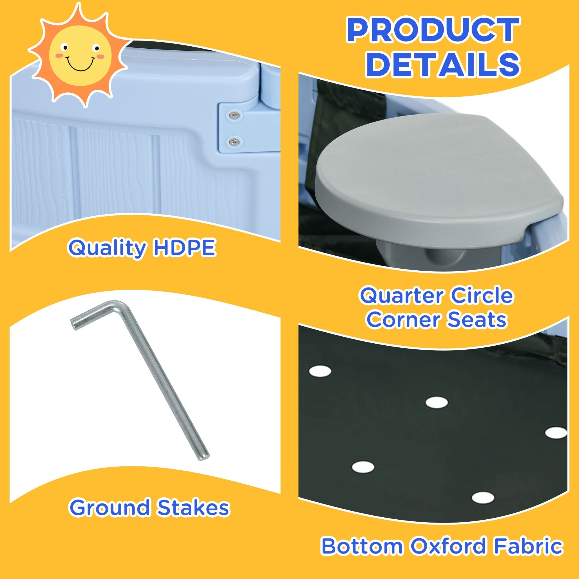 Outsunny Kids Outdoor Sandbox Cover Bottom Fabric Liner 3-12 Years Light Blue Play Area Toy