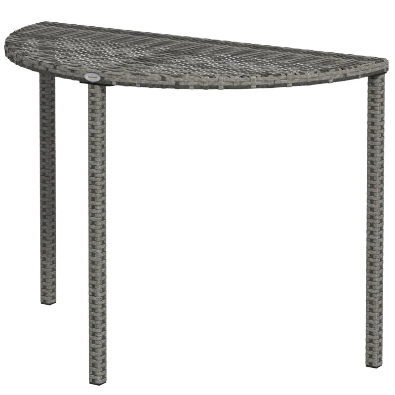 Half Round Side Table, PE Rattan Coffee Table with Metal Frame for Patio, Garden, Balcony, Grey