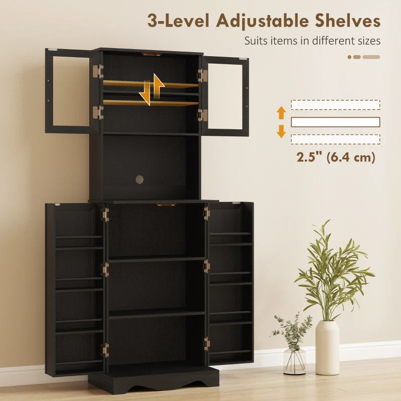 71" Kitchen Pantry Cabinet, Freestanding Kitchen Hutch with 8 Door Shelves, Adjustable Shelf and Acrylic Doors, Black