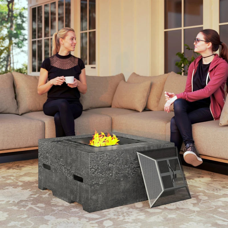 Fire Pit with Fire Poker, Wood Burning Firepit for Outside with Mesh Lid, Magnesium Oxide Stone Texture, Charcoal Grey
