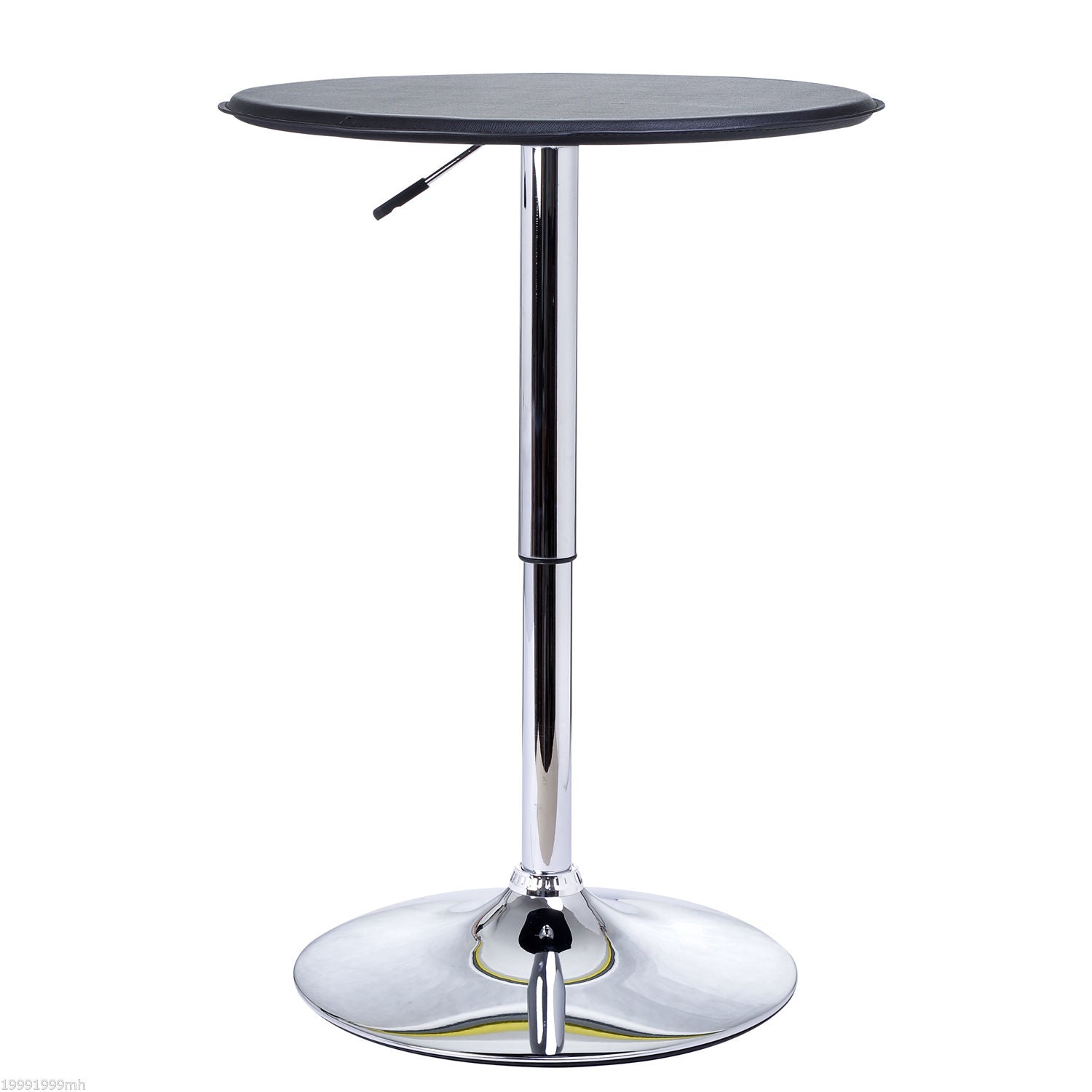 HOMCOM Adjustable Round Bar Table Modern Home Pub Bistro Desk Faux Leather Wooden Top Chrome Base Black