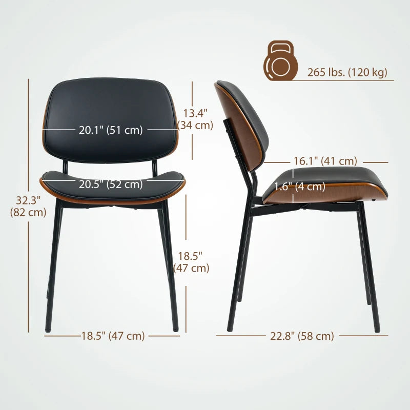 Dining Chairs Set of 2, Mid Century Modern Dining Room Chairs with Bentwood Back and Metal Legs for Kitchen Living Room