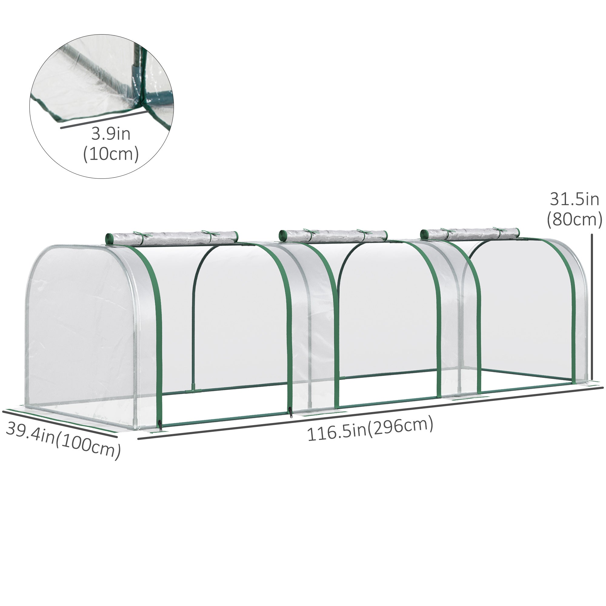 Outsunny Portable Mini Tunnel Greenhouse 10' x 3' x 2.5' with 3 Zipped Doors Clear Easy Assembly