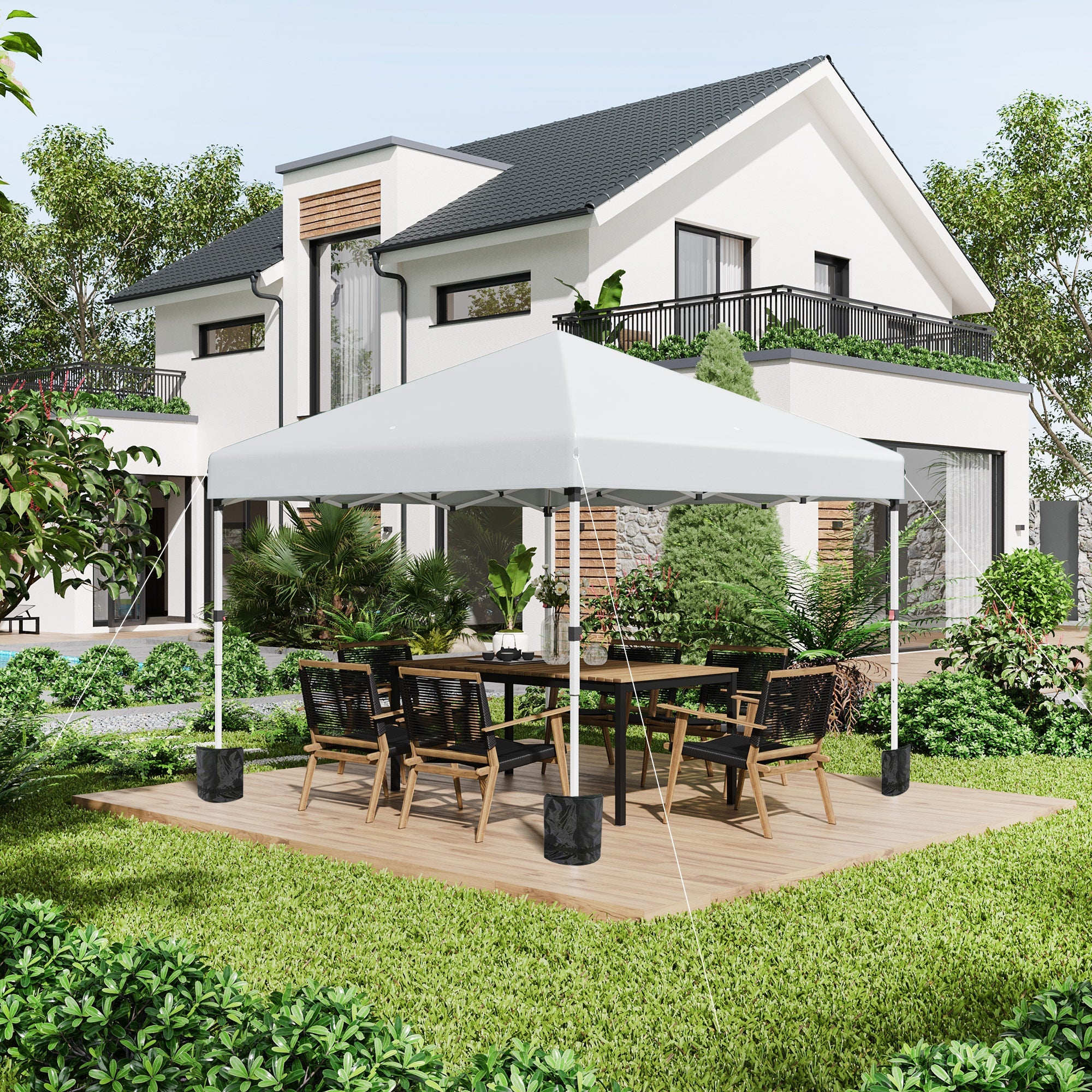 Outsunny 10' x 10' Pop Up Canopy with Sidewalls, Roller Bag, Height Adjustable Instant Tent for Outdoor Garden Patio, Light Grey