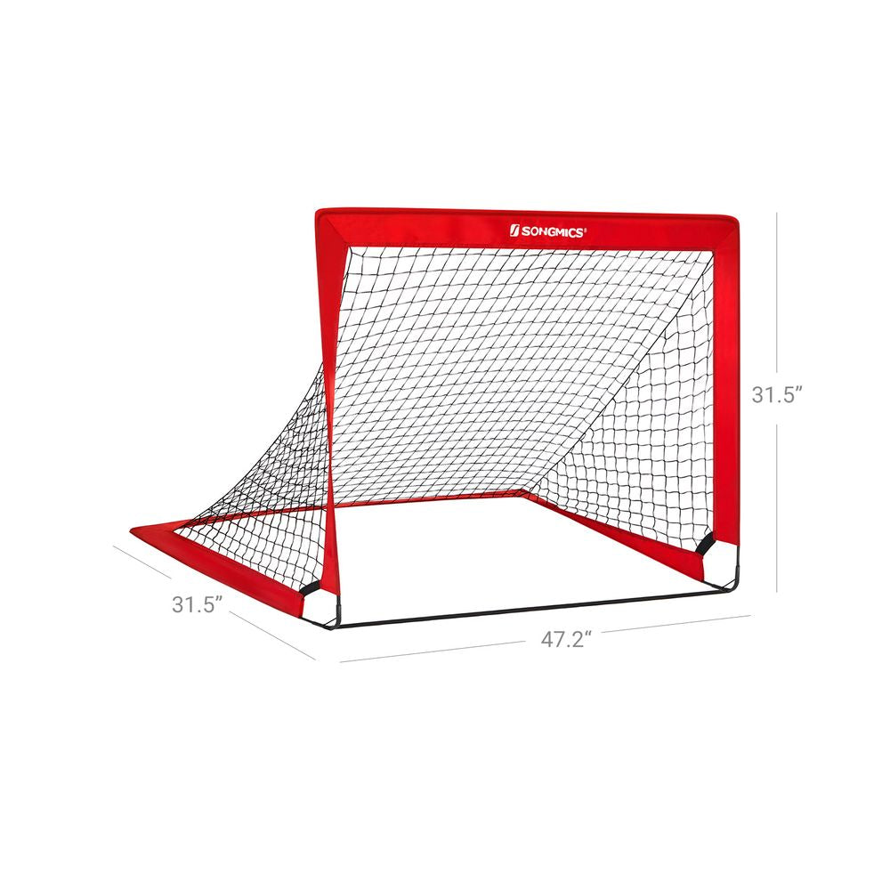SONGMICS Folding Children's Soccer Goal Set of 2 – Portable Pop-Up Soccer Nets, Red