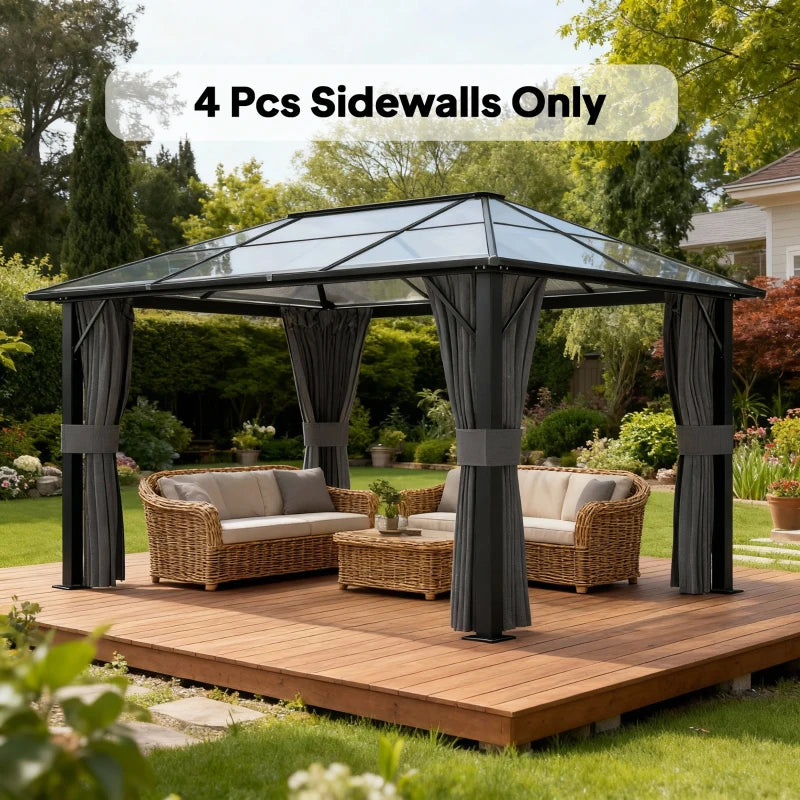 Gazebo Curtains, 10' x 13' Universal Replacement Privacy Curtain, 4-Panels Sidewall with Hooks/C-Rings, Grey