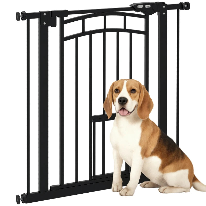 Auto-Close Pet Gate, Stair Gate with Cat Door, Double Locking for Doorways Hallways Stairs, Fits 29"-31.5" Wide, Black