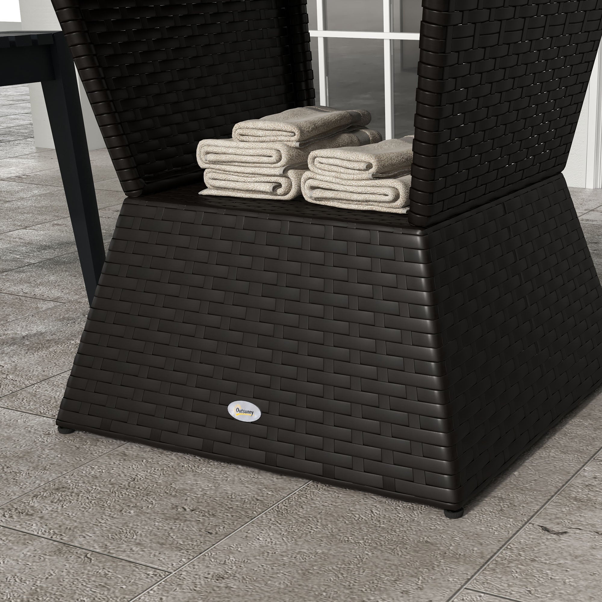Outsunny Outdoor Patio Rattan Wicker Coffee Table Garden End Tea Table Bistro Side Table w/ Umbrella Hole, Dark Coffee