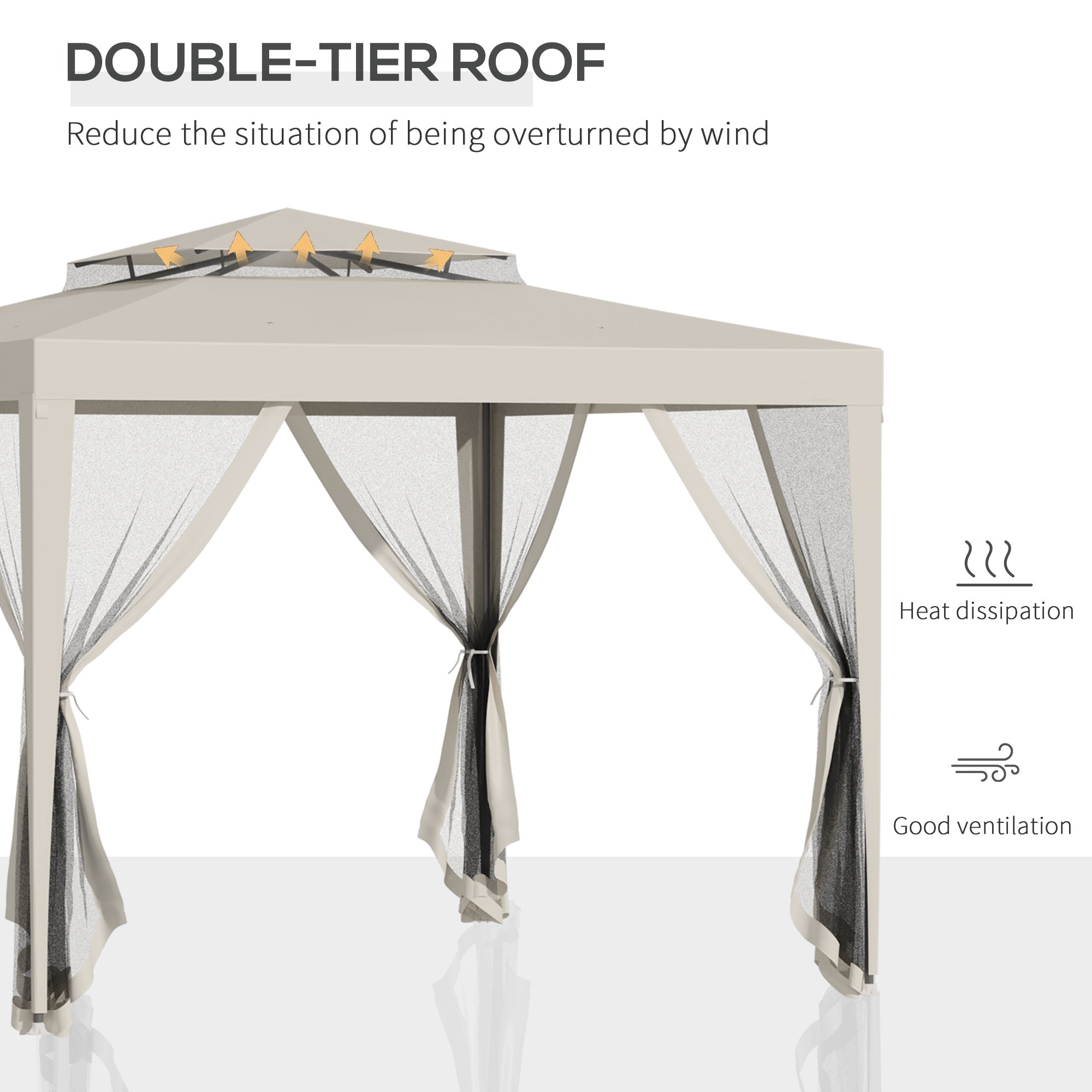 Outsunny Canopy Tent 10'x10' Party Tent with Mesh Netting Double Tier Roof Backyard Garden Patio Outdoor Beige