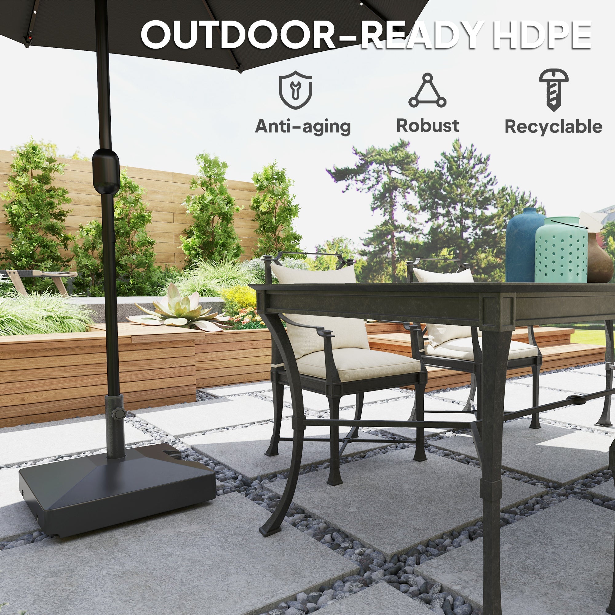 Outsunny Patio Umbrella Base with Wheels Handle, Heavy Duty Outdoor Umbrella Stand Base, Filled Up to 73lbs with Stand or 57lbs with Water for Garden, Poolside, Black