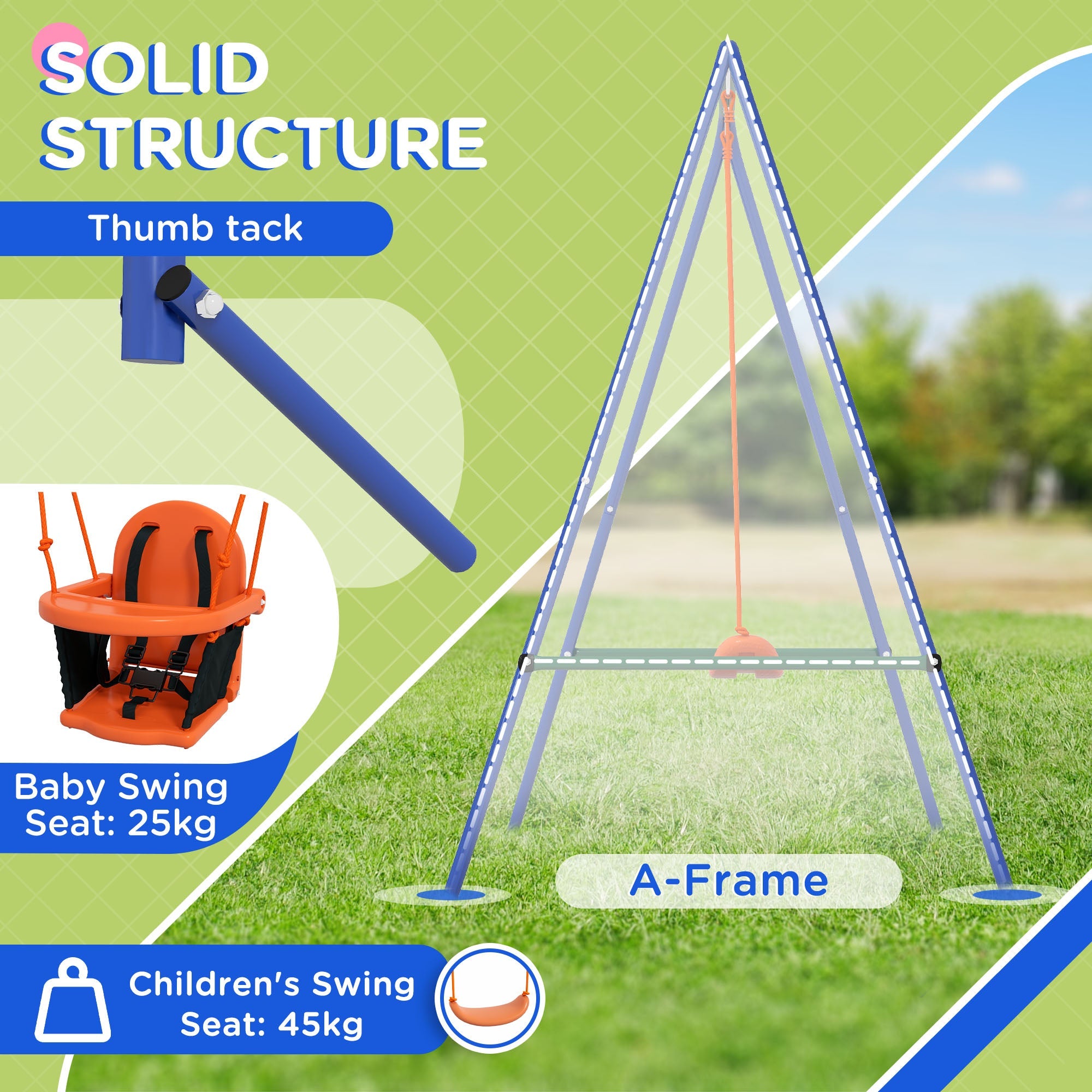 Outsunny Heavy Duty Kid Swing Set with Safety Harness, Suitable for Babies 6 Months+, Indoor/Outdoor Use, Vibrant Orange