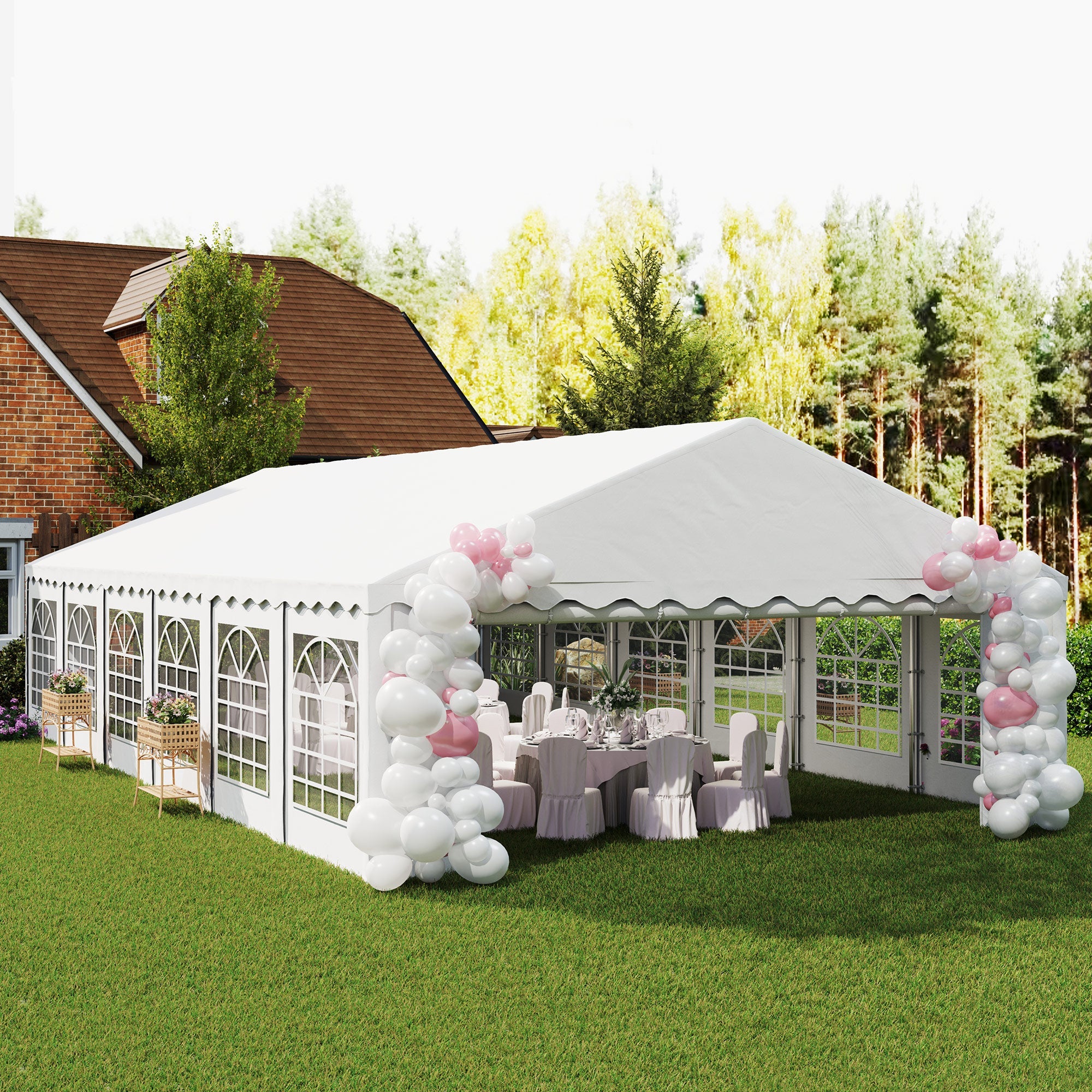 Outsunny 20' x 40' Party Tent, Outdoor Canopy Tent with Removable Sidewalls, 12 Windows for Parties, Wedding, Events, BBQ, White
