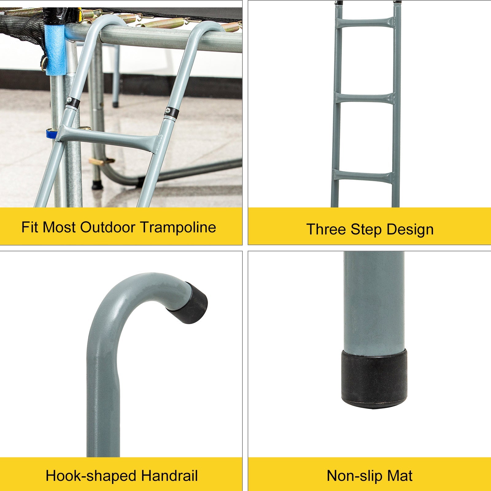 HOMCOM Steel Trampoline Ladder, Fit 12ft & 14ft Trampoline, 3-Step Trampoline Ladder, Trampoline Accessories, 330 lbs Capacity