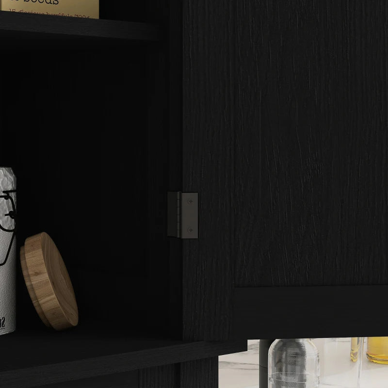 72" Tall Pantry Cabinet, Kitchen Storage Cabinet with 4 Doors, Drawer and 2 Adjustable Shelves, Black Wood Grain
