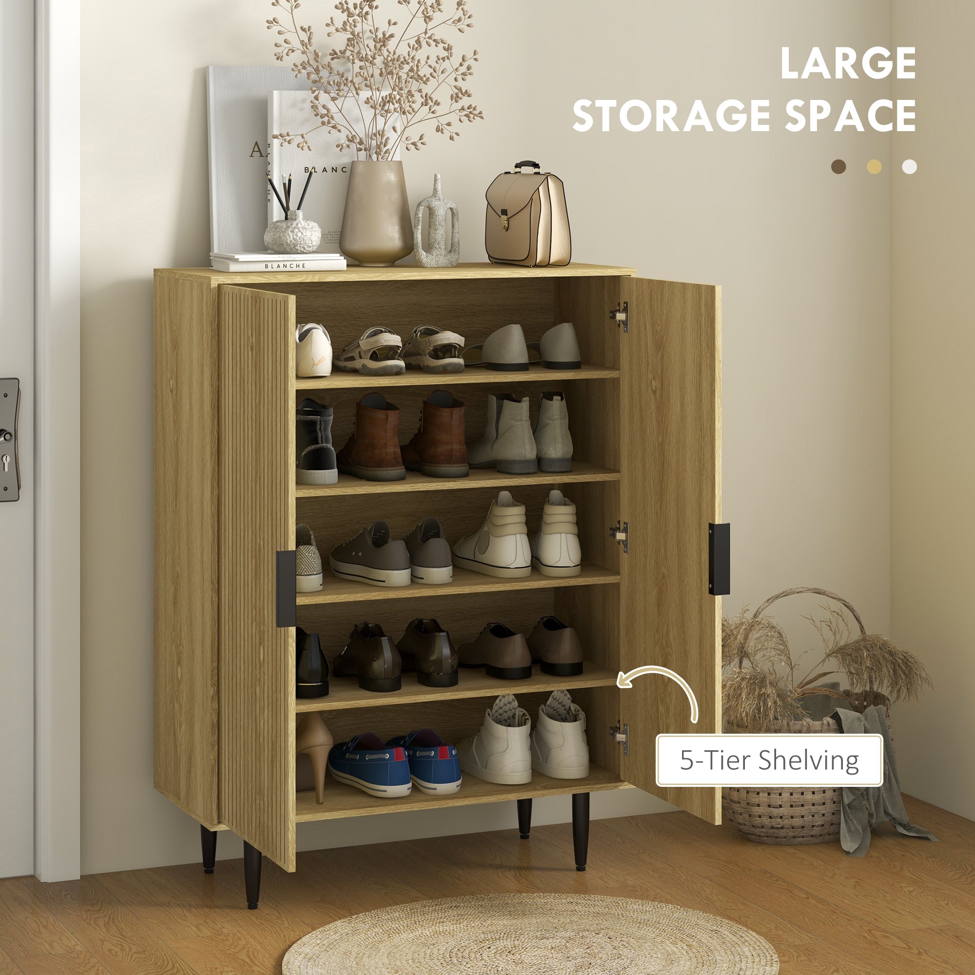 HOMCOM Entryway Shoe Storage Cabinet 5-Tier Shelving Adjustable Shelves for 15 Pairs Oak