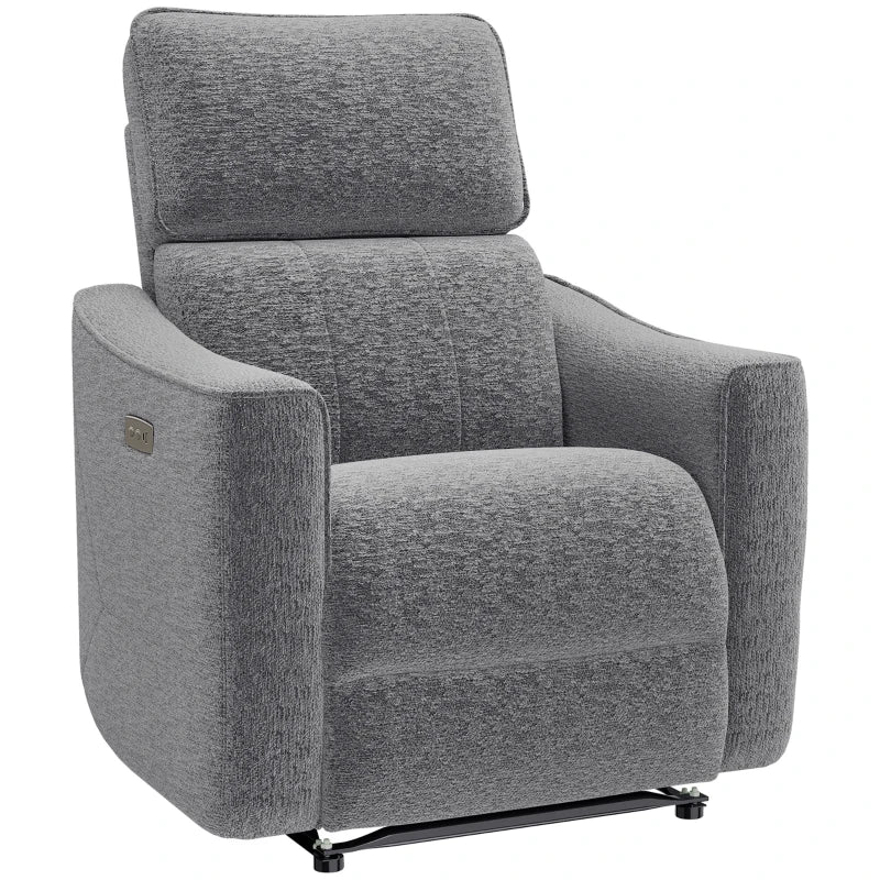 Power Recliner Chair, Linen-look Fabric Upholstered Recliner Chair with USB Ports, Footrest, Dark Grey