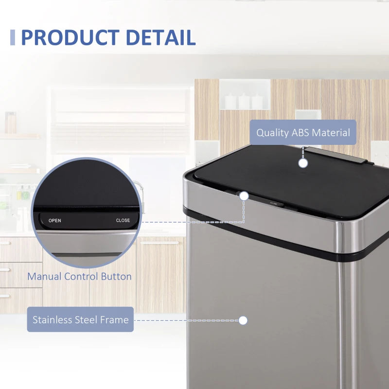 Sensor Trash Can, 19 Gallon Stainless Steel Kitchen Garbage Can with 3 Compartments, Removable Inner Buckets, Silver
