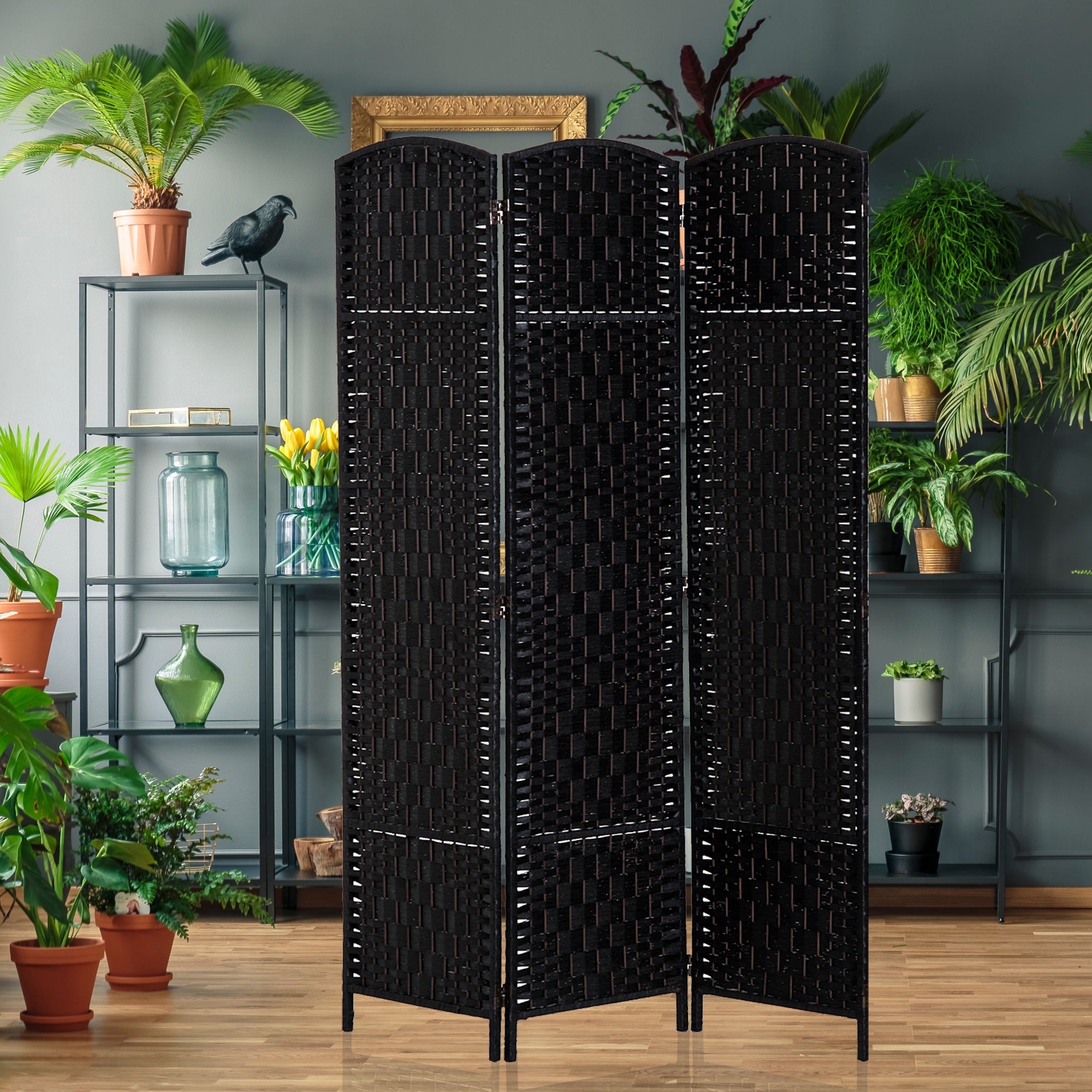 HOMCOM Partition Perfection: 6ft 3-Panel Wooden Frame Folding Room Divider, Black Wall Partition for Bedroom, Home Office