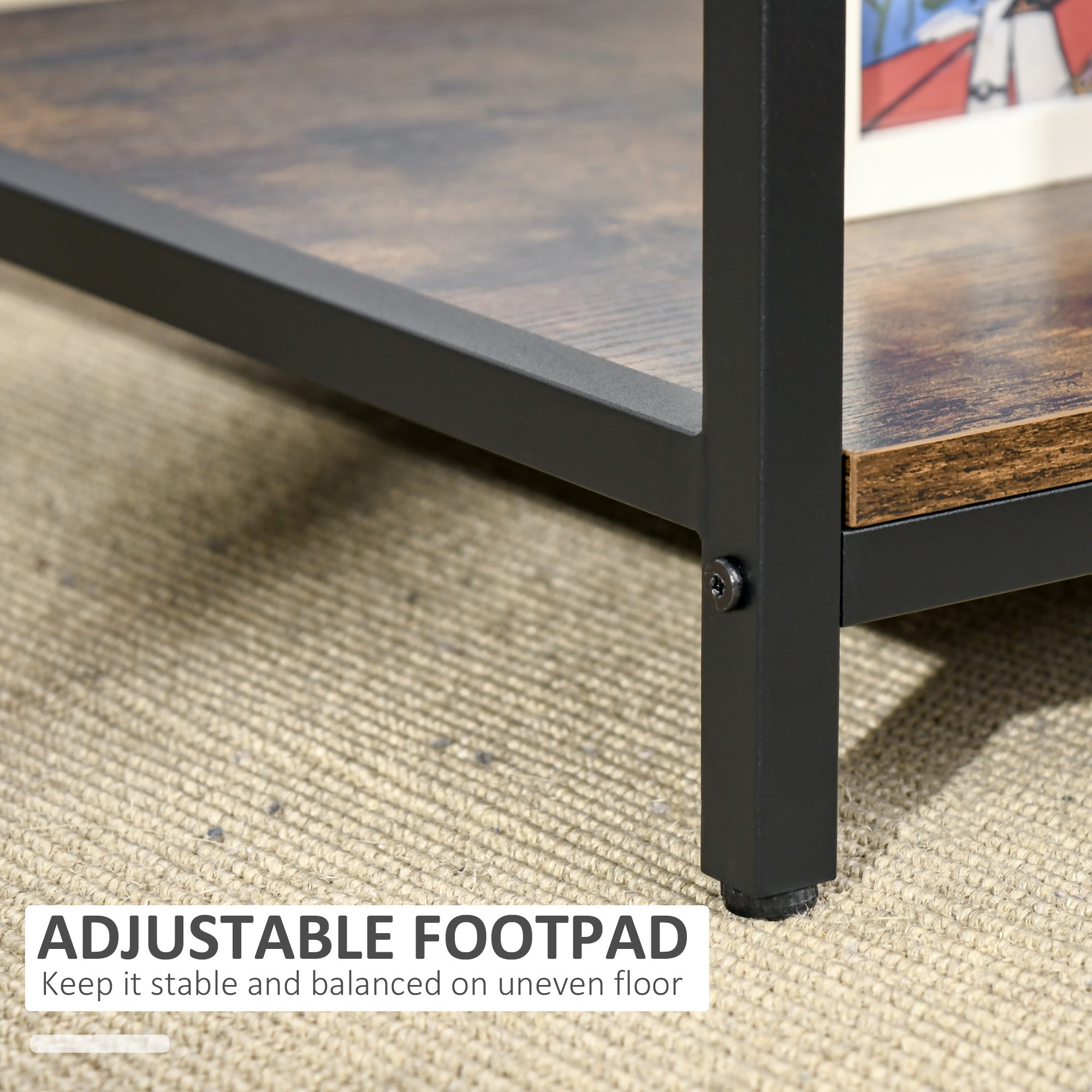 HOMCOM Rustic Brown Industrial Coffee Table: 2-Tier Center Table with Storage Shelf for Living Room