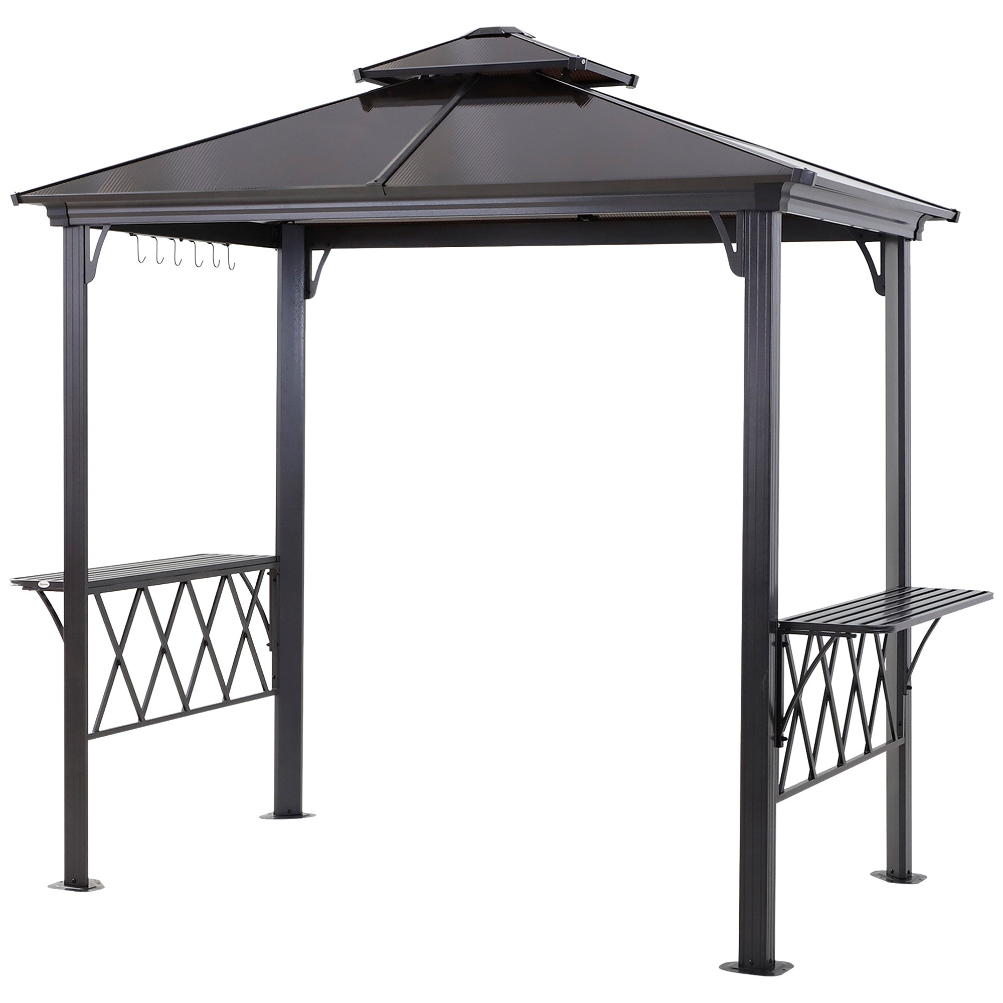 Outsunny Hardtop Grill Gazebo Outdoor BBQ Canopy with Utensil Hooks Double Vented Roof Coffee