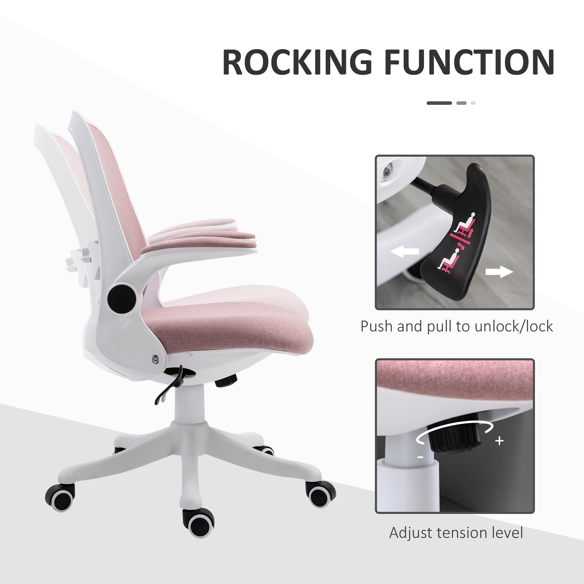 Vinsetto Breathable Fabric Office Chair 360° Swivel Task Chair with Flip-up Arms Adjustable Height Desk Chair Pink