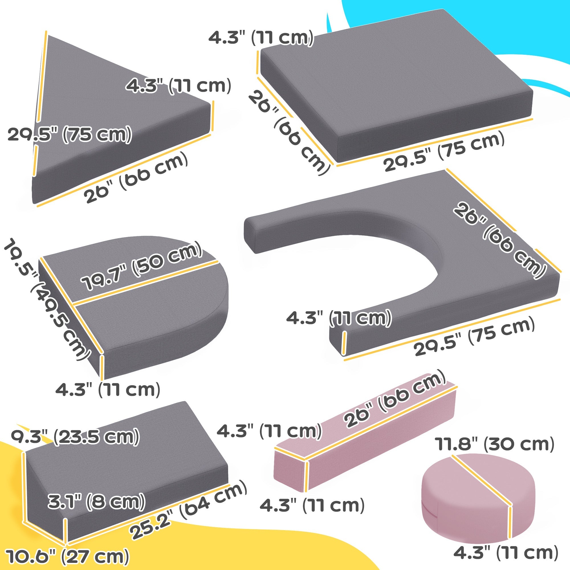 Qaba 12-Piece Modular Kids Play Couch Building Fort for Playroom Bedroom, Convertible Kids Sofa, Grey